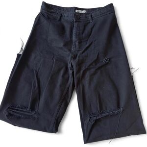 ZARA Women's Black Wide Leg Pants | Size 14 | Raw Hem & Custom Distressing